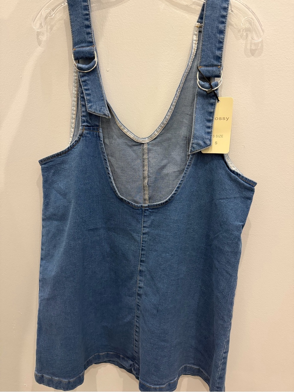 Women's Blue Denim Jean Overall Dress with Adjustable Ring Straps